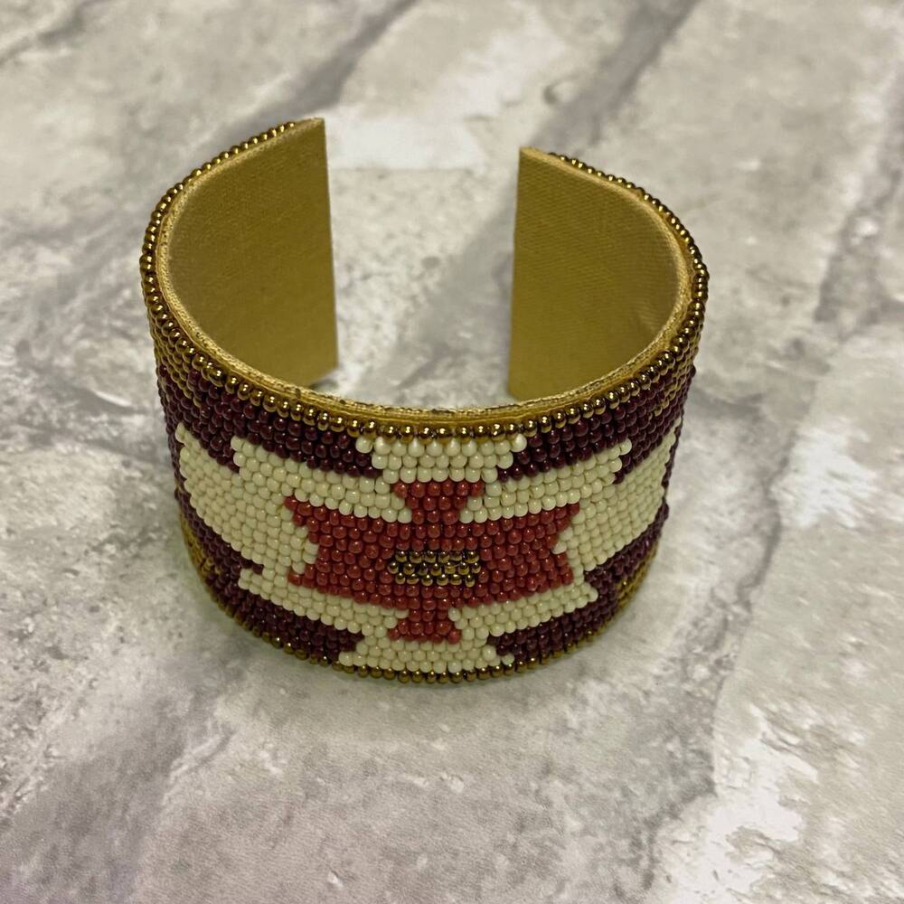 NEW PANACHE women's tribal seed bead cuff bracelet in wine